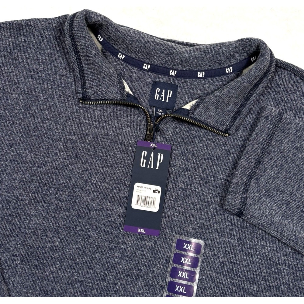 Gap 1/4 Zip Pullover Sweater Men XXL Heather Navy Blue Mock Neck Preppy MSRP $59